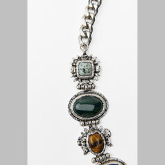 Vintage Ethnic Gemstone Silver Green Brown Y Necklace For Women