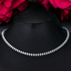 Drop Solitaire Silver Cubic Zirconia Chain Necklace For Women