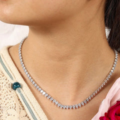 Drop Solitaire Silver Cubic Zirconia Chain Necklace For Women