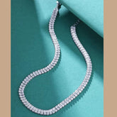 Baguette Solitaire Silver Cubic Zirconia Chain Necklace For Women