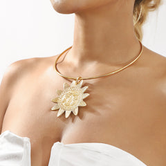 Star Sun Face 18K Gold Hasli Collar Necklace For Women