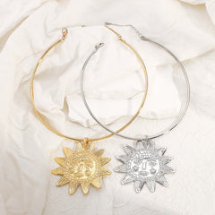 Star Sun Face 18K Gold Hasli Collar Necklace For Women