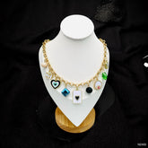 Heart Charm Enamel Cubic Zirconia Multicolour 18K Gold Anti Tarnish Chain Necklace For Women