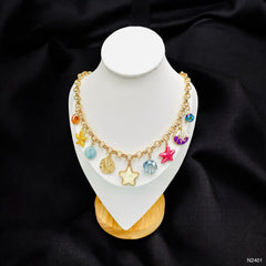 Star Fish Charm Mother Of Pearl Enamel Multicolour 18K Gold Anti Tarnish Chain Necklace For Women