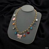 Butterfly Heart Charm Beads Enamel Multicolour 18K Gold Anti Tarnish Chain Necklace For Women
