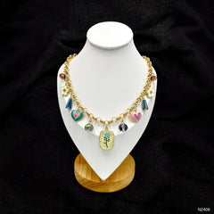 Heart Flower Charm Beads Enamel Multicolour 18K Gold Anti Tarnish Chain Necklace For Women