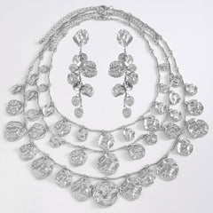 Beaten Finish Coin Silver Charm Layer Necklace For Women