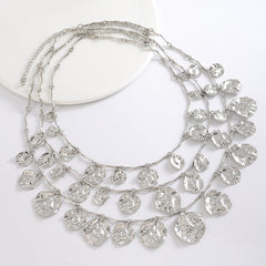 Beaten Finish Coin Silver Charm Layer Necklace For Women