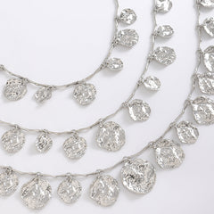 Beaten Finish Coin Silver Charm Layer Necklace For Women