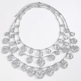 Beaten Finish Coin Silver Charm Layer Necklace For Women