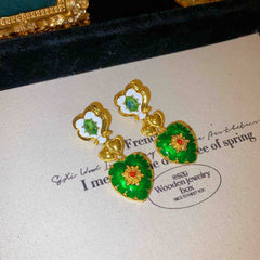 Rainbow Heart Crystal Pearl Enamel 18K Gold Multi Necklace Earring Set For Women