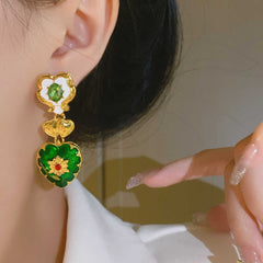 Rainbow Heart Crystal Pearl Enamel 18K Gold Multi Necklace Earring Set For Women