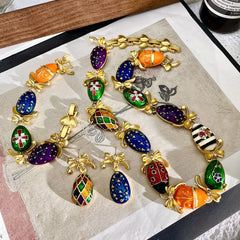 Antique Cubic Zirconia Enamel 18K Gold Multi Necklace Bracelet Earring Set For Women
