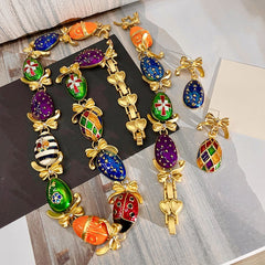 Antique Cubic Zirconia Enamel 18K Gold Multi Necklace Bracelet Earring Set For Women