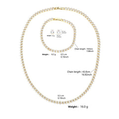 Drop Solitaire Cubic Zirconia Silver Anti Tarnish Tennis Necklace Bracelet Earring Set For Women