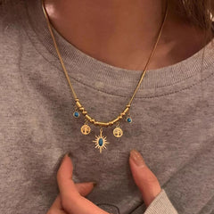 Sun Tree 18K Gold Gemstone Anti Tarnish Snake Chain Necklace For Women