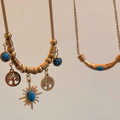 Sun Tree 18K Gold Gemstone Anti Tarnish Snake Chain Necklace For Women