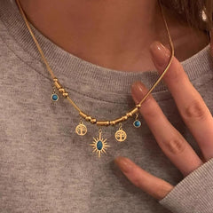 Sun Tree 18K Gold Gemstone Anti Tarnish Snake Chain Necklace For Women