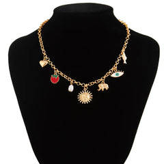 Sun Heart Strawberry Evil Eye 18K Gold Anti Tarnish Charm Necklace Chain For Women