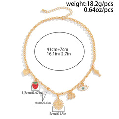 Sun Heart Strawberry Evil Eye 18K Gold Anti Tarnish Charm Necklace Chain For Women