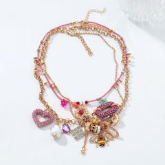 Luxury Multi Color Charm Gold Plated CZ Enamel Alloy Layered Necklace