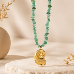 Natural Gemstone Chip Gold Beads Anti Tarnish Stainless Steel Necklace