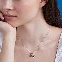 Elegant Heart Shape Rose Silver Gold CZ Anti Tarnish Brass Necklace