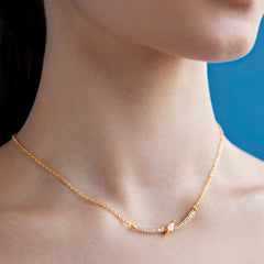 Elegant Curve Design Rose Silver Gold CZ Anti Tarnish Brass Necklace