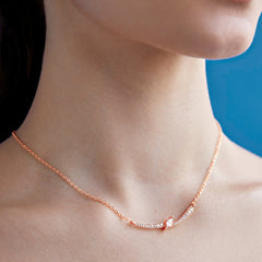 Elegant Curve Design Rose Silver Gold CZ Anti Tarnish Brass Necklace