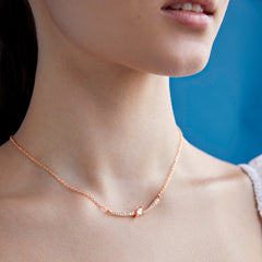Elegant Curve Design Rose Silver Gold CZ Anti Tarnish Brass Necklace