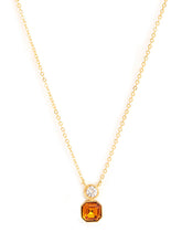 Orange Elegant Square Cut Rose Silver Gold Plated CZ Brass Necklace