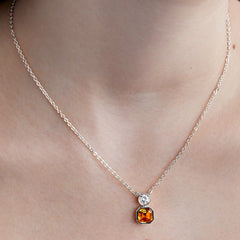 Orange Elegant Square Cut Rose Silver Gold Plated CZ Brass Necklace