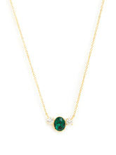 Elegant Green Oval Rose Silver Gold CZ Anti Tarnish Brass Necklace