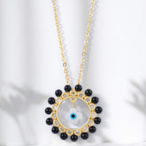 Evil Eye Floral Rose Silver Gold Plated CZ Black Beads Brass Necklace