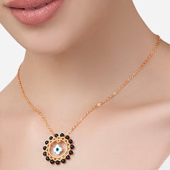 Evil Eye Floral Rose Silver Gold Plated CZ Black Beads Brass Necklace