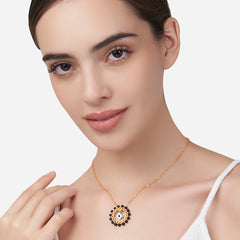 Evil Eye Floral Rose Silver Gold Plated CZ Black Beads Brass Necklace