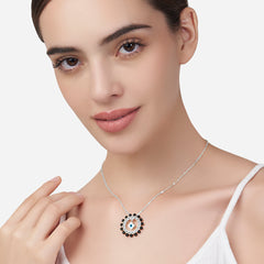Evil Eye Floral Rose Silver Gold Plated CZ Black Beads Brass Necklace