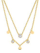 Double Layer Disc Charm Rose Silver Gold CZ Anti Tarnish Brass Necklace