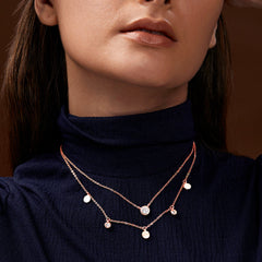 Double Layer Disc Charm Rose Silver Gold CZ Anti Tarnish Brass Necklace