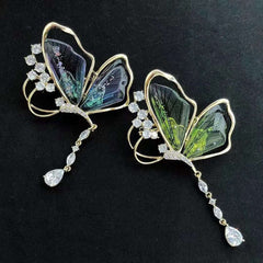 Butterfly Cubic Zirconia Blue 18K Gold Anti Tarnish Brooch For Women