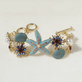 Star Fish Shell Flower Anchor CZ Enamel Blue White Bracelet