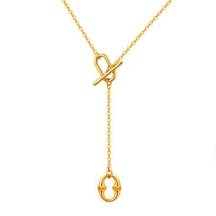 Simple Y-Style Toggle Gold Plain Anti Tarnish Stainless Steel Necklace