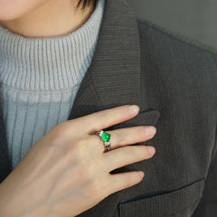 Leopard Silver Emerald Green Cubic Zirconia Crystal Anti Tarnish Free Size Ring For Women