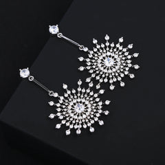 Luxury Snowflake Silver Plated CZ Anti Tarnish Copper Drop Earrings