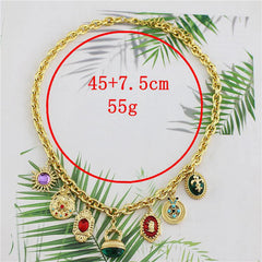 Multi Gemstone Green Red Green Anti Tarnish Charm Necklace For Women