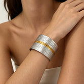 Silver Gold Textured Dual Tone Anti Tarnish Copper Cuff & Kada For Women