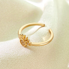 Sun Moon Style Gold Silver CZ Copper Adjustable Combo Ring