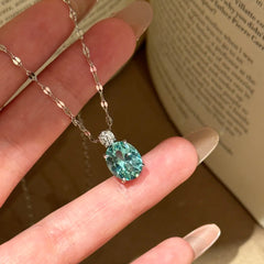 Designer Oval Cut Aquamarine CZ Silver Copper Necklace Earring Set