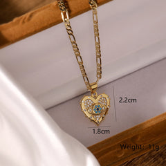 Heart Evil Eye 18K Gold CZ Anti Tarnish Pendant Chain Earring Set