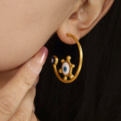 Gold Evil Eye Anti Tarnish Stainless Steel Hoop Earrings For Women